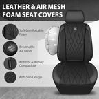 CAR PASS Thick Foam 3D Mesh Leather Car Seat Covers Full Set, Luxury Breathable Premuim Faux Leather Automotive Seat Covers, Airbag Compatible Universal Fit for Most Sedan Van Truck SUV, Pure Black
