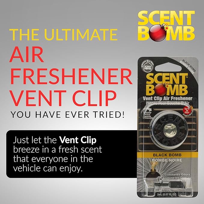 Scent Bomb Car Air Freshener Vent Clip – Long-Lasting Fragrance, Easy Clip-On Design for Freshness On-the-Go, Ideal for Cars, Trucks & SUVs – Keeps Your Vehicle Smelling Fresh (Black Bomb, 3 Pack)