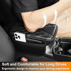 Car Center Console Cover Fit for Jeep Compass 2018-2025 - Leather Armrest Covers with 2 Storage Pockets(Black)