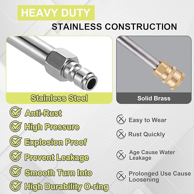 Pressure Washer Extension Wand, 120” pressure washer lance Replacement, Stainless Steel Power Washer Wand with 1/4” QC, Gutter Cleaner Attachment with 30°/90°/120° Curved Rods, 5 Nozzle Tips