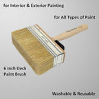 6 Inch Stain Deck Wide & Thick Paint Brush - High European Quality - Natural Bristles - for Home, Wood, Walls, Art, Trim & Furniture - for Acrylic, Oil, Stain, Chalk & Latex Paints