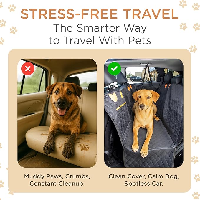 Pet Seat Cover for Back Seat – Waterproof Backseat Cover for Dogs in Car with Mesh Window, Oxford Fabric, Storage Pocket, Side Flaps & Carry Handles