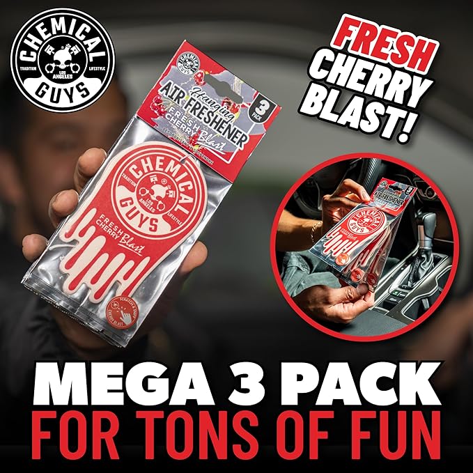 Chemical Guys Hanging Air Freshener, Fresh Cherry Scent 6 Pack, Great for Cars, Trucks, SUVs, RVs, Home, Garage, Workspace, Dorm Room & More (2 x 3 Packs) - AIR40602
