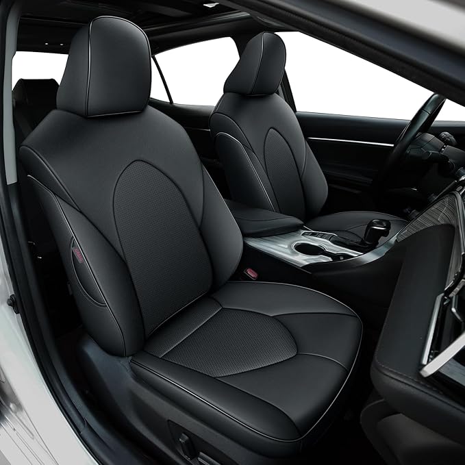 AOMSAZTO Custom Fit Seat Covers for Toyota Camry 2020 2021 2022 2023 2024 (SE,LE,SE Nightshade) Faux Leather Camry Seat Protector Full Set Black