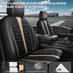 CAR PASS 3D Foam Mesh Leather Car Seat Covers Full Set, Breathable Premium Leather Seat Covers for Car,Anti Slip Universal Fit for Trucks Cars Sedans Vans SUVs, Airbag Compatible, Black Beige