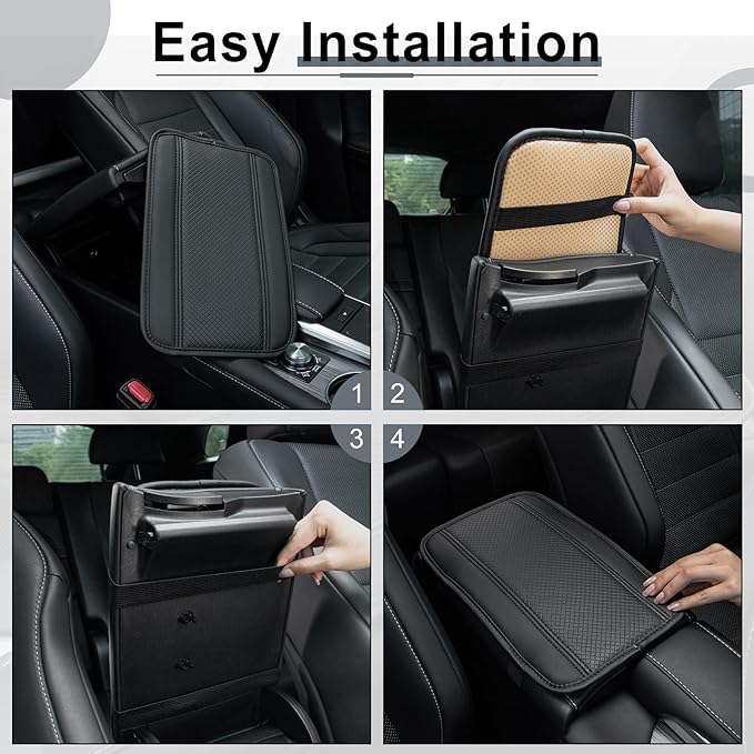 Amiss Car Center Console Pad, Universal Waterproof Car Armrest Seat Box Cover, PU Leather Auto Armrest Cover Protector，Vehicle Interior Accessories fits SUV/Truck/Car (Black)