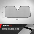 Motor Trend Gray Accordion Folding Car Windshield Sun Shade - Blackout Sun Visor for Car Windshield - Foldable Jumbo Sunshade and Front Window Truck Sun Screen for UV Sun Protection - 66 x 27