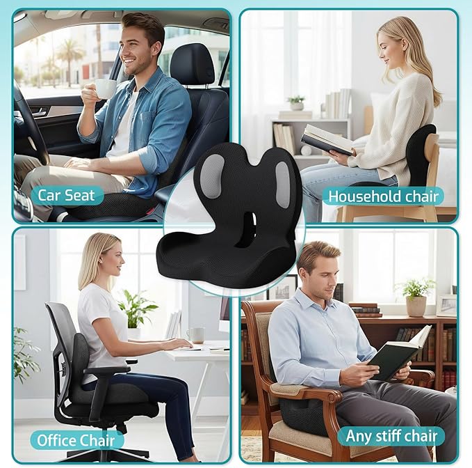 Memory Foam Seat Cushion with Lumbar Support Pillow,Office Chair Cushion,Ergonomic Car Seat Cushion,Designed for Tailbone,Sciatica, Lower Back Pain Relief,for Office,Car,Truck,Desk Chair