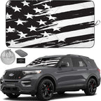 Autoamerics 1-Piece Windshield Sun Shade B&W Art American Flag USA Design - Foldable Car Front Window Sunshade for Most Sedans SUV Truck - Blocks Max UV Rays and Keeps Your Vehicle Cool - Medium