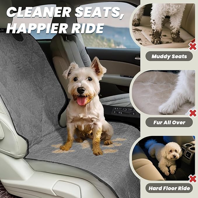 VIVAGLORY Front Dog Seat Covers, 1PACK No-Skirt Design 4 Layers Quilted & Durable 600 Denier Oxford Dog Seat Cover with Anti-Slip Backing for Most Cars, SUVs & MPVs, Heather Black