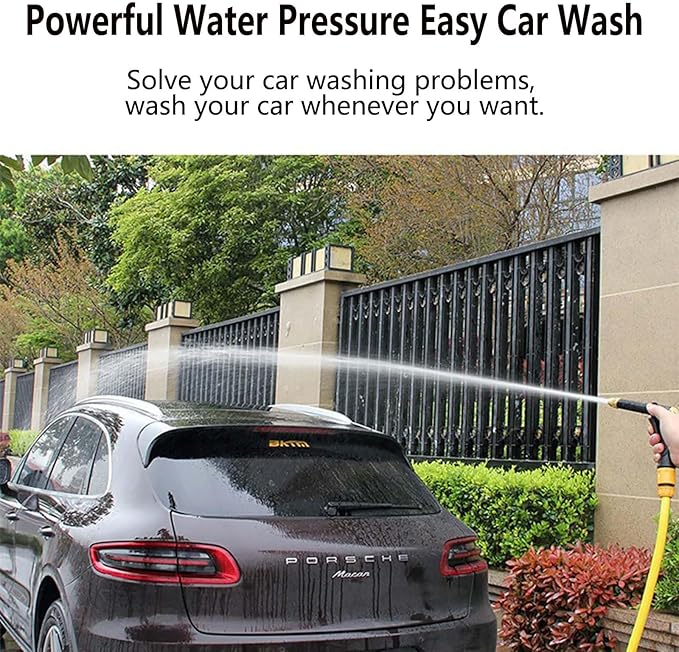 98ft Household Car Wash Water Gun, Garden Hose, Car Wash Hose Kit with Extended Reach Pole Gun, 3 Quick-Connect Fittings & Foam Sprayer Bottles for Outdoor Cleaning, Lawn Care, and Vehicle Washing