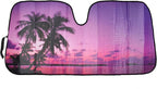 BDK Purple Sunset Beach Front Windshield Sun Shade Accordion Folding Cute Car Window Shades for Truck & Car Sunshade Shield for Sun UV Rays - Visor Protector Keeps Your Vehicle Cool - 58 x 27 inches