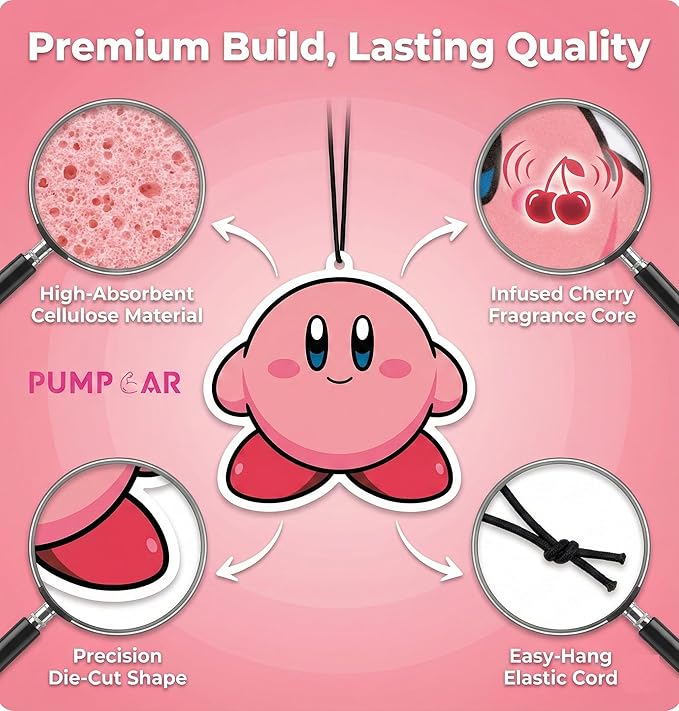 PumpCar 2 pieces Kirby Merch Pink Cute Kawaii double sided cartoon cherry scented funny car air freshener Cool hanging rearview mirror Interior Decor Dangler Accessories Gifts for Girls Women Birthday
