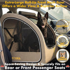 PAWZIDEA Portable Dog Crate for Car, 45% Extra Tall Travel Kennel for Medium & Large Dogs up to 80lbs Sit Upright, Enclosed Soft-Sided Backseat Carrier Collapsible, Secure w/Seatbelt & Headrest Strap