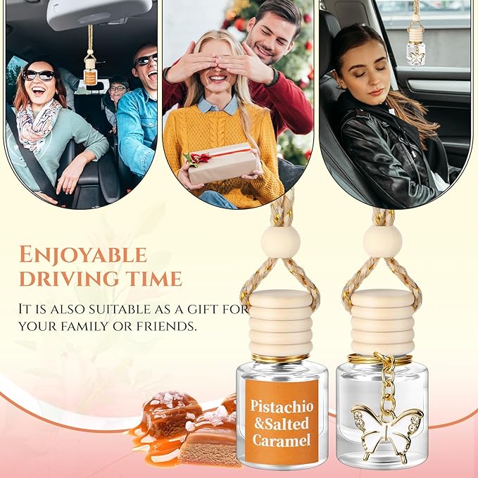 2 Pack Car Air Freshener Pistachio and Salted Caramel Hanging Essential Oil Diffuser Long Lasting Car Scent Automobile Aromatherapy with Rearview Mirror Accessories(Butterfly Pendant)