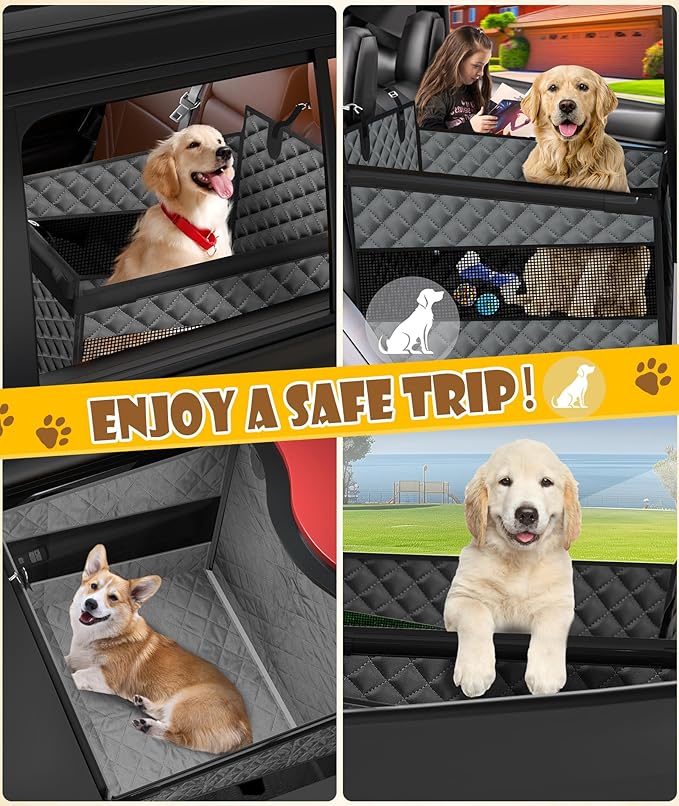 EPN Dog Car Seat for Large Dogs, Foldable Pet Car Seat with Waterproof Oxford Fabric, Non-Slip Bottom, Reinforced Support & Storage Pockets, Ideal for Road Trips (Grey)