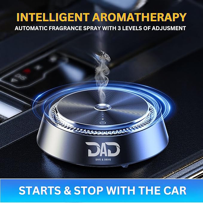 Smart Car Atomizing Aromatherapy Scent Diffuser, Aluminum Alloy Cordless/Wireless Essential Oil Low Noise Air Freshener Diffuser Smart Car Diffuser. (Royal Silver)