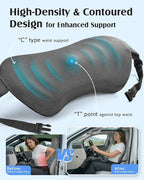 YFONG Lumbar Support Pillow for Car & Office Chair, Memory Foam Back Cushion with Adjustable Straps Non-Slip, Firm Support for Lower Back Pain Relief, Grey