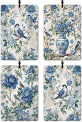 Vintage Blue Chinoiserie Floral Bird Car Air Freshener 4 Pcs, Retro Cottagecore Flower Botanical Air Freshener Hanging for Cars Books Closet Drawer, Retro Blue Car Accessories for Women