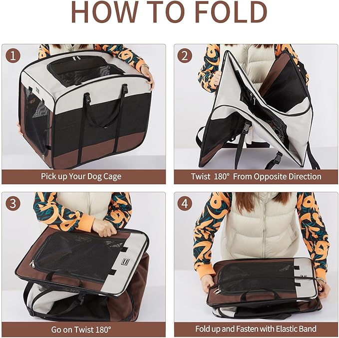 DONORO Dog Kennels and Crates for Medium Dogs, Portable Pop Up Indoor Pet Cage with Sturdy Wire Frame, Collapsible Travel Crate Soft Sided Cat Bag Escape Proof (Brown, 36.0" L x 23.0" W x 28.0" H)