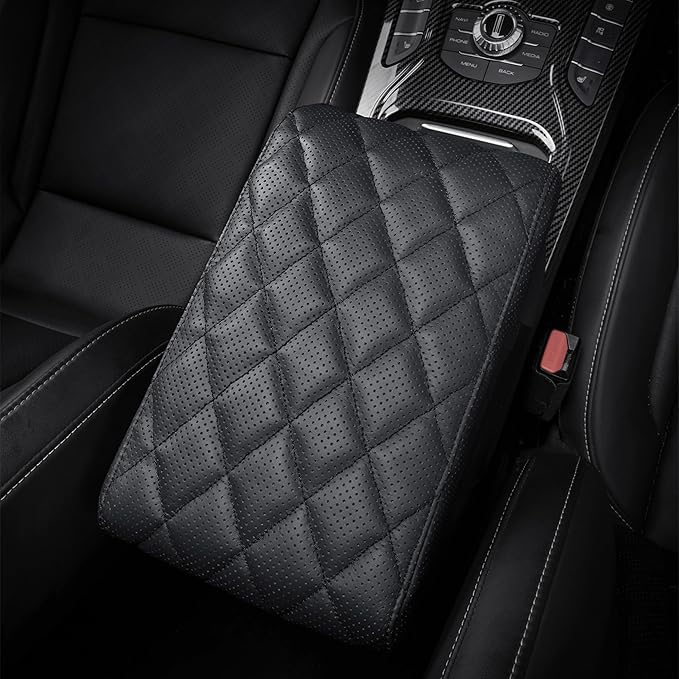 Car Center Console Cover/pad Genuine Leather,Universal Armrest mat, Adjust driving posture Cushion,Protector box,Memory Foam,Real cowhide,Relieves shoulder/arm fatigue,boosting driving safety