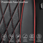 CAR PASS Piping Luxury PU Leather Two Front Car Seat Covers, Waterproof Anti Slip Seat Covers Compatible with Front Seat Armrests,Universal Fit for Suvs,Vans,Trucks,Airbag Compatible(Black and Red)