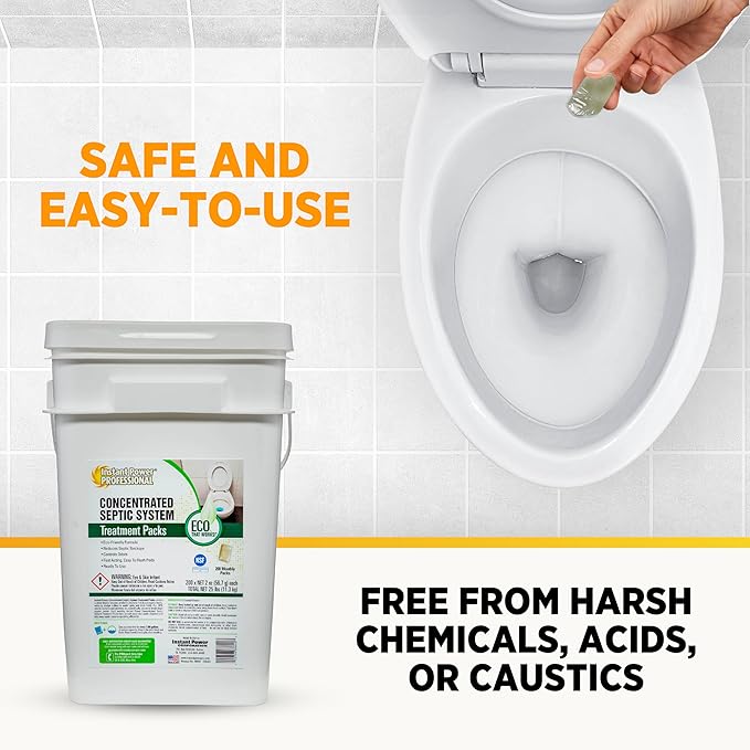 Instant Power Septic System Treatment Dissolving Pacs - Septic Tank Treatment Packets, Drain Cleaner Liquid Clog Remover for Septic System, Drain Defense for RVs - Includes 200 Pacs