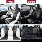 for Tesla Model 3 Seat Cover 2024 2025 Long Range (Not for Performance) Waterproof Nappa Leather Seat Cover Full Set for Tesla Model 3 (T3-Black+White 24-25)