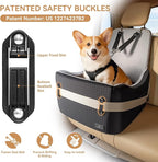 PETSFIT Dog Car Seat for Small/Medium Dogs Up to 35 lbs – Patented Safety System, 6" Memory Foam Pet Booster Car Seat, Fully Detachable and Washable Dog Carseat with 2 Storage Pockets (Black & Grey)
