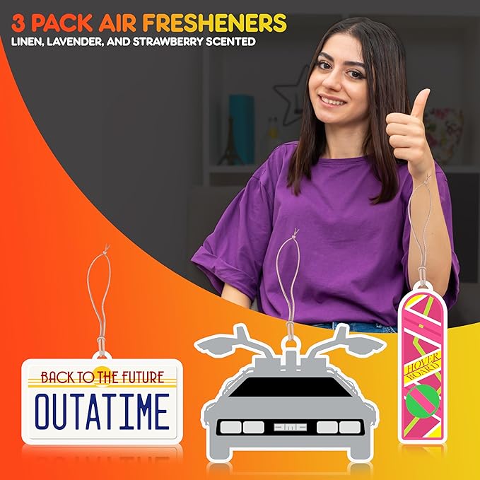 Back to the Future Outatime Air Freshener | Back to the Future Collectibles Gift Ideas | Back to the Future Hoverboard | DeLorean DMC-12 Car Air Freshner | 3/Set | Officially Licensed