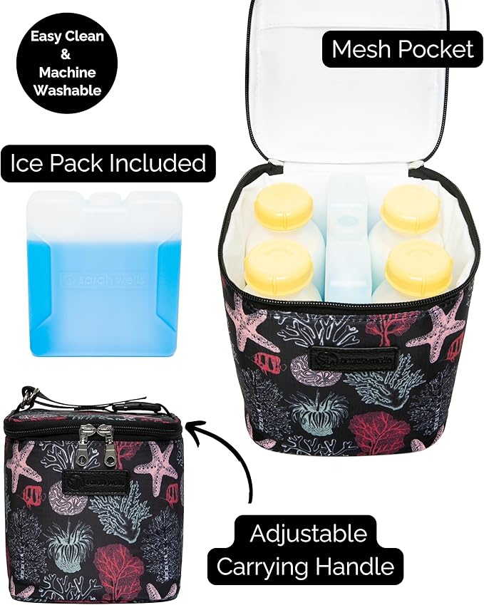Cold Gold Breastmilk Cooler Bag with Safety Tested Ice Pack - Insulated Milk Storage for Work, Travel & Daycare - Fits Bottles & Parts - Durable, Washable, Safety-Tested Cooler for Moms (Ocean)
