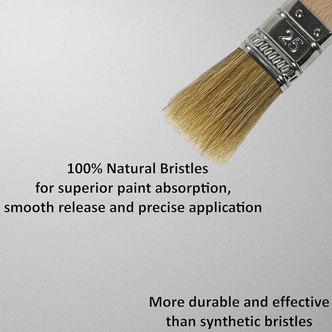 1 Inch Flat Paint Brush - High European Quality - Natural Bristles - for Home, Wood, Walls, Art, Trim & Furniture - for Acrylic, Oil, Stain, Chalk & Latex Paints