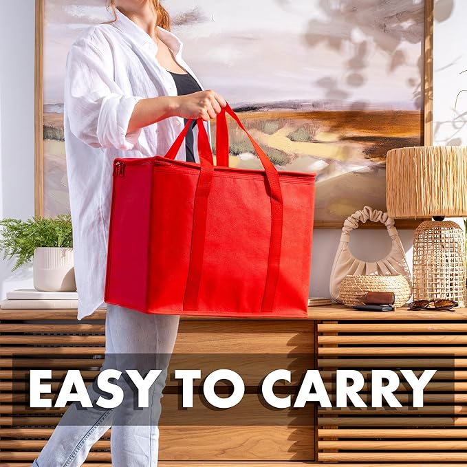 Carrywell (Not Made In China) Insulated Reusable Grocery Bags 2-Pack, Catering and Delivery Bag For Hot and Cold Food, Collapsible Thermal Tote For Doordash