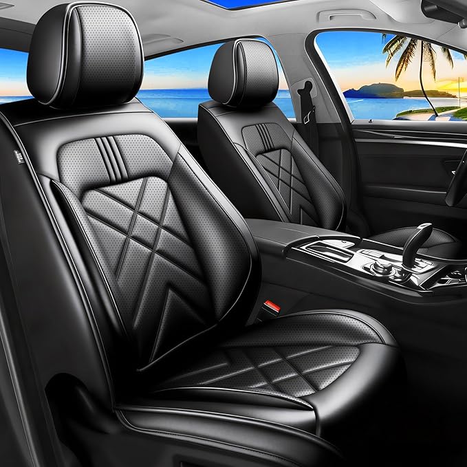 CX-5 Car Seat Covers Custom Fit for Mazda CX-5 2013-2025 2026, Full Coverage Leather Waterproof Breathable Seat Covers, Automotive Seat Protectors, Airbag Compatible(2 Front Seats, Black)