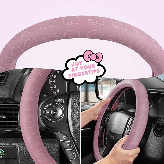 Hello Kitty Steering Wheel Cover, Official Sanrio Car Steering Wheel Cover with Easy Clip-on Car Air Freshener – Cute and Long-Lasting Hello Kitty Air Freshener for Car, Odor Eliminator, Fun Scents