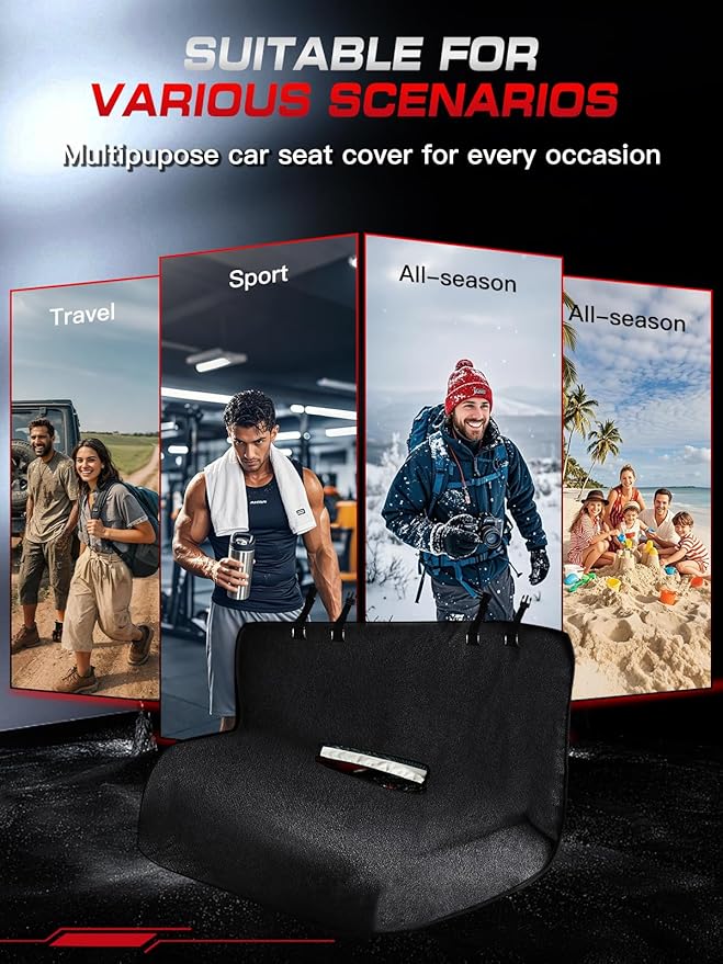Waterproof Towel Back Seat Cover for Car, Truck, Van & SUV – Durable Rear Bench Seat Cover for Kids & Dogs, Seat Back Protector Easy to Install (Black)