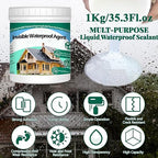 1Kg/35.3Fl.oz Invisible Waterproof Agent Indoor&Outdoor Waterproof Coating Set Transparent Liquid Sealant with Wooden Brush Resistant Work Gloves Putty Shovel Cut
