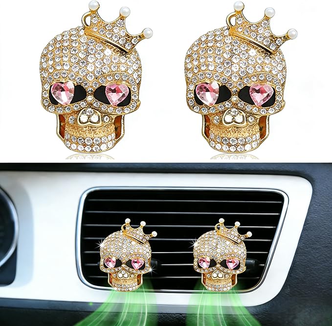 Gothic Skull Car Air Freshener Vent Clips with 2 Pads, Halloween Scented Car Accessories for Men Women, Automotive Interior Decor and Cool Car Fresheners for Men， Spooky Gift Idea-A3