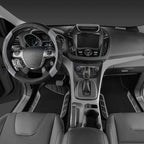 CAR PASS Leather Steering Wheel Cover and Waterproof Car Floor Mats,Microfiber Universal Car Combo Fit for 95% Sedan,SUV,Cars,14.5-15inch Sporty Anti-Slip Safety Comfortable Design(Black＆Gray)