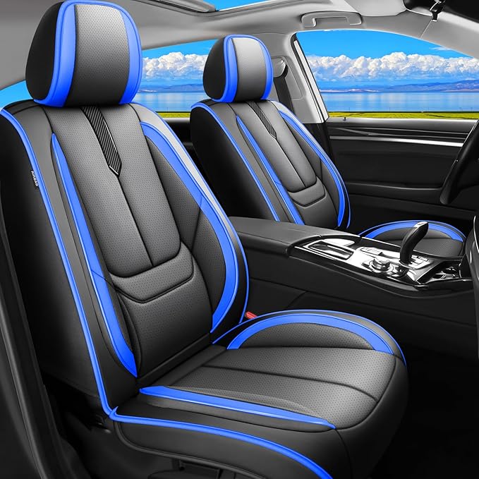 Fit Palisade Car Seat Covers for Hyundai Palisade 2000-2025 2026 - Upgraded Premium Waterproof & Breathable Leather,Airbag Compatible,All-Weather Seat Cushion Protector,Full Set,Black-Blue
