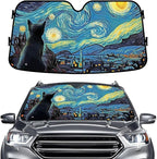 GENANY Cat Starry Night Windshield Sun Shade for Car SUV Truck (69x35 Inches), Sun Shade Windshield, Shades for Front Windows, Protector Blocks UV, Car Decor