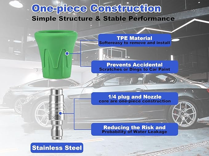 Pressure Washer Nozzle Guard, Stainless Steel High Power Washer Nozzle Tips Set with Upgraded Rubber Protector Cover, 5Pcs Pressure Washing Nozzle Holder with 1/4" Quick Connect, Orifice 2.5