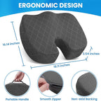 TushGuard Seat Cushion - Memory Foam Cushion for Office Chair, Car Seat, Airplane, Bleacher - Sciatica & Hip & Coccyx Pain Relief Cushions for Long Sitting Office Workers, Car Drivers (Grey, X-Large)
