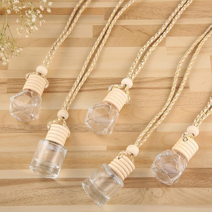 Patelai 12 Pcs 8ml Hanging Car Air Freshener Perfume Bottle Empty Clear Glass Essential Diffuser Oil Aromatherapy Fragrance Perfume Pendant Glass Bottle Decor(Classic Style)