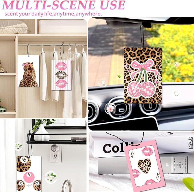 6PCS Leopard Initial K Car Air Freshener,Personalized Letter Car Accessories,Initial Gifts for Women and Men New Driver Auto Decor Rearview Mirror Hanging,Aromatherapy for Cars Interior or Locker