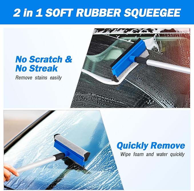 62" Car Wash Brush Kit with Hose Attachment, Scratch-Free Microfiber & Soft Bristles, Long Handle Wash Mop for Cars, Trucks, SUV & RV – Flow-Through Cleaning Kit with Mitt, Towel & Tire Brush