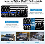 63"x28.5" Car Windshield Sun Shade with Storage Pouch, Stylish Printed Front Window Sunshade with Double Ring Frame, Universal Fit Foldable Heat Blocker & UV Protector for SUV, Sedan (Blue Line Flag)