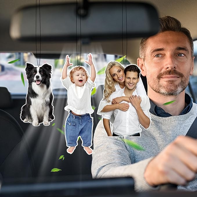 Custom Car Air Freshener with Photo - Double Sided Personalized Face Picture Hanging Ornament, Funny Scented Auto Accessories, Unique Gift for Boyfriend, Husband & Home Decor