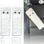 White Cat Eyes Seat Belt Strap Cover Pad, Cute Funny Kawaii Interior Car Accessories Decor, for Auto Car Truck Pickup 2025, Artificial Soft Wool, Fluffy Shoulder Neck Cushion Protector, 2 PCS
