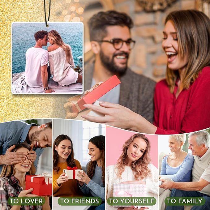 Custom Air Fresheners with Picture - Personalized Air Freshener for Car, Double Sided Customizable Photo Text,Birthday Wedding for Men Women Girlfriend Boyfriend (Square, Personalized)